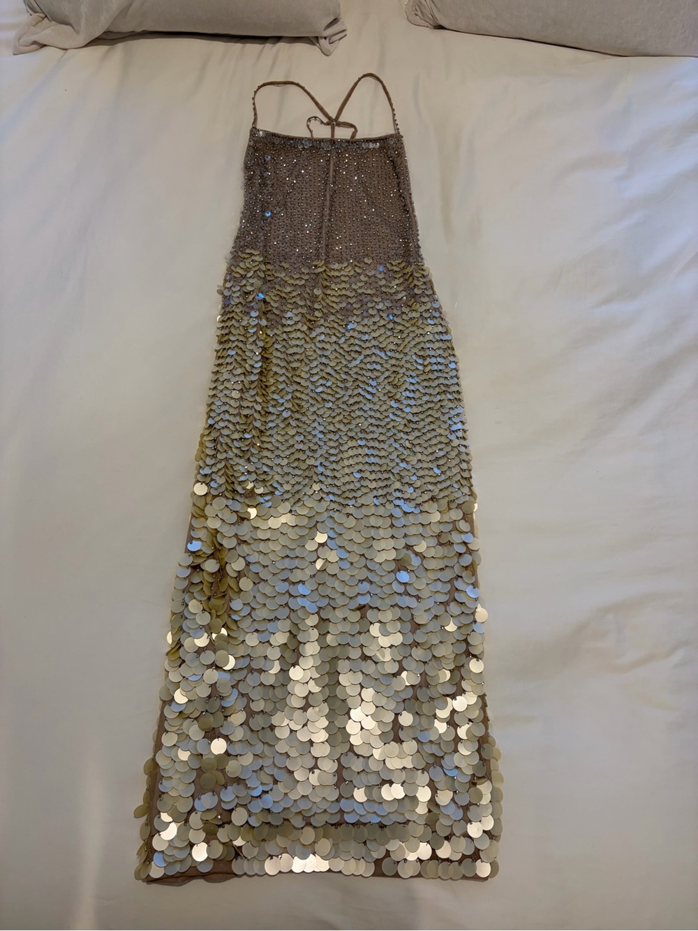 Backless Sequin Halter Dress in Champagne Gold